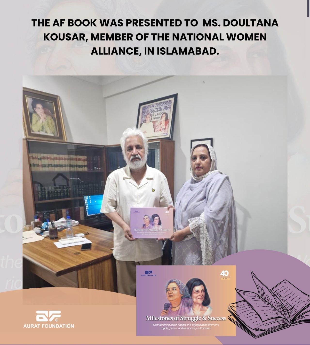 The AF Book was presented to Doultana Kousar, Member of the National Women Alliance.