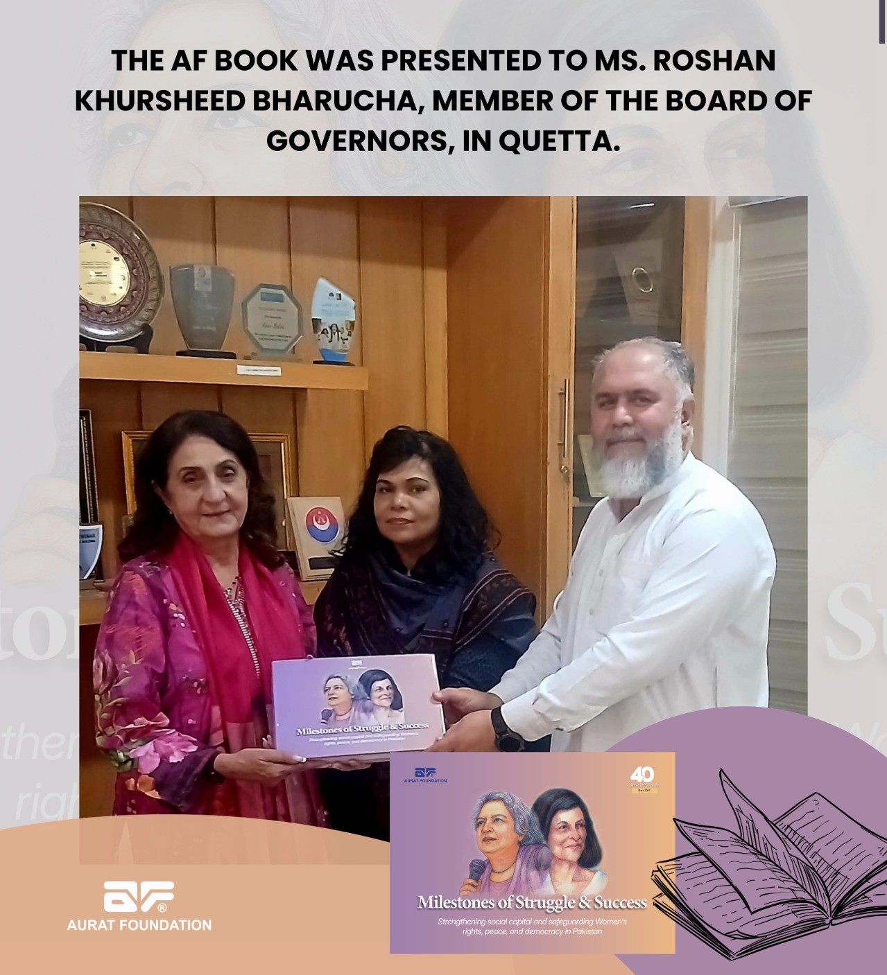 The AF Book was presented to Roshan Khursheed Bharucha in Quetta.