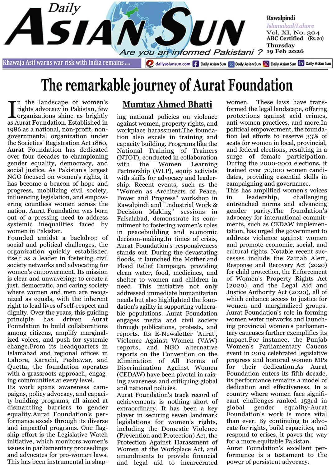 The Remarkable Journey of Aurat Foundation