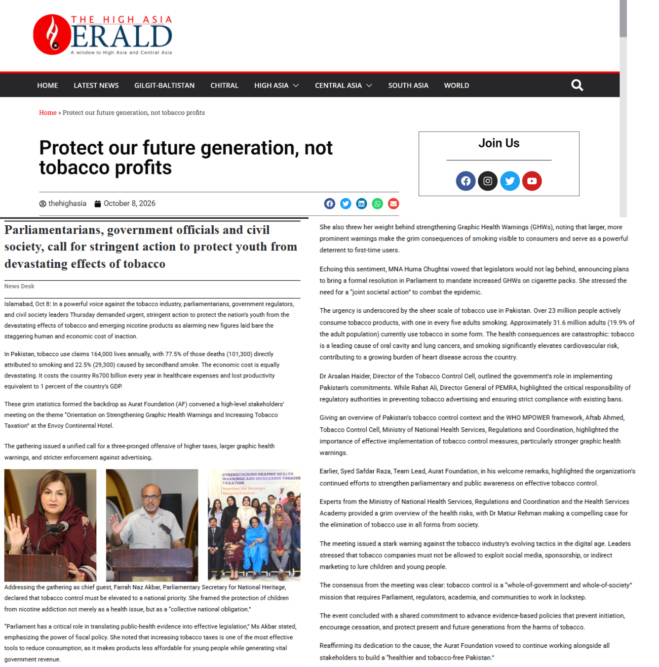 Protect our future generation, not tobacco profits - The High Asia ERALD